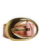 Pink Satin Leather Oval Metal Buckle Belt