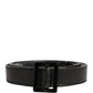 Black Leather Square Metal Buckle Waist Belt