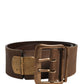 Brown Leather Wide Gold Metal Buckle Belt