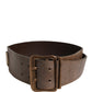 Brown Leather Wide Gold Metal Buckle Belt