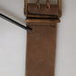 Brown Leather Wide Gold Metal Buckle Belt