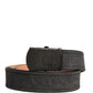 Black Leather Cotton Logo Metal Buckle Belt