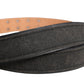 Black Leather Cotton Logo Metal Buckle Belt