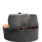 Black Leather Cotton Logo Metal Buckle Belt