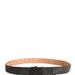 Black Leather Cotton Logo Metal Buckle Belt