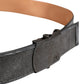 Black Leather Cotton Logo Metal Buckle Belt