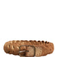 Brown Leather Braided Metal Buckle Belt