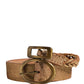 Brown Leather Braided Metal Buckle Belt