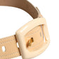 Beige Leather Logo Wide Waist Women Square Buckle Belt
