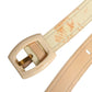 Beige Leather Logo Wide Waist Women Square Buckle Belt