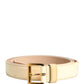 Beige Leather Logo Waist Women Gold Metal Buckle Belt