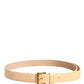 Beige Leather Logo Waist Women Gold Metal Buckle Belt