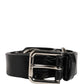 Black Exotic Leather Silver Metal Buckle Belt