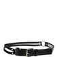 Black Exotic Leather Silver Metal Buckle Belt