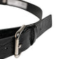 Black Exotic Leather Silver Metal Buckle Belt