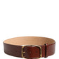 Brown Leather Waist Gold Metal Buckle Belt