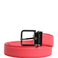 Pink Calf Leather Silver Metal Buckle Belt