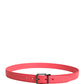 Pink Calf Leather Silver Metal Buckle Belt