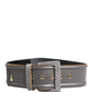 Gray Genuine Leather Square Silver Metal Buckle Belt