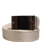 Metallic Beige Leather Silver Metal Buckle Belt
