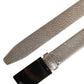 Metallic Beige Leather Silver Metal Buckle Belt
