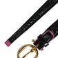 Black Leather Gold Round Buckle Waist Belt