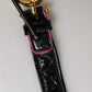 Black Leather Gold Round Buckle Waist Belt