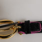 Black Leather Gold Round Buckle Waist Belt