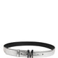 Silver Leather Logo Metal Buckle Waist Belt