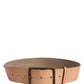 Beige Genuine Leather Wide Waist Metal Buckle Belt