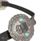 Black Turquoise Leather Embellished Oval Buckle Belt