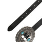 Black Turquoise Leather Embellished Oval Buckle Belt