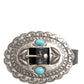 Black Turquoise Leather Embellished Oval Buckle Belt