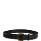 Black Leather Gold Metal Buckle Waist Women Belt