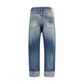 Blue Cotton Straight-Leg Jeans