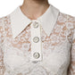 White Floral Lace Viscose Collared Mini Dress