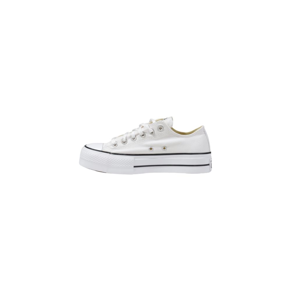 White Fabric Platform Sneakers