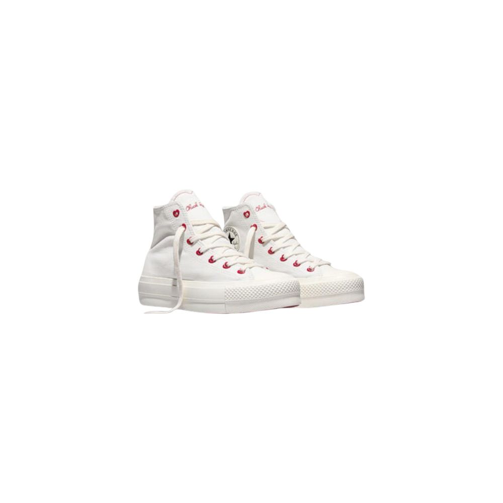 White Fabric Platform Sneakers