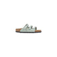 Green Leather Flat Sandals