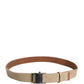 Men Beige Canvas Silver Metal Buckle Cintura Belt