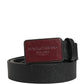 Men Black Calf Leather Logo Metal Buckle Belt