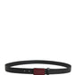Men Black Calf Leather Logo Metal Buckle Belt