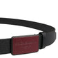 Men Black Calf Leather Logo Metal Buckle Belt