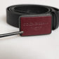 Men Black Calf Leather Logo Metal Buckle Belt