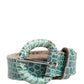 Women Green Leather Croco Print Studded Belt