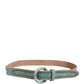 Women Green Leather Croco Print Studded Belt