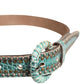 Women Green Leather Croco Print Studded Belt