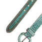 Women Green Leather Croco Print Studded Belt