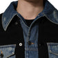 Black Blue Cotton Denim Blouson Men  Jacket