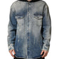 Blue Hooded Cotton Buttoned Denim Jacket